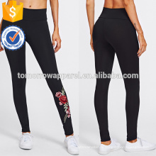 Black Embroidered Rose Applique Leggings OEM / ODM Fabrication En Gros Mode Femmes Vêtements (TA7023L)